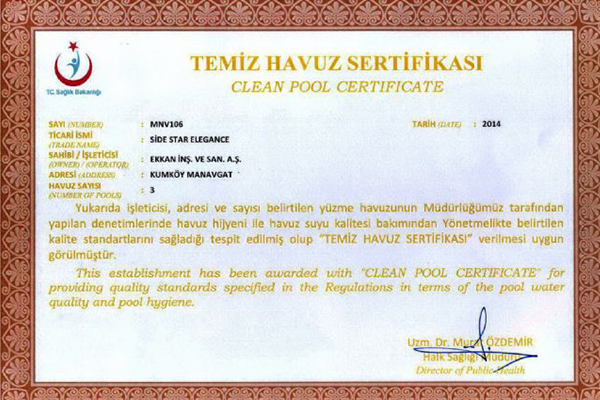 Temiz Havuz Sertifikası